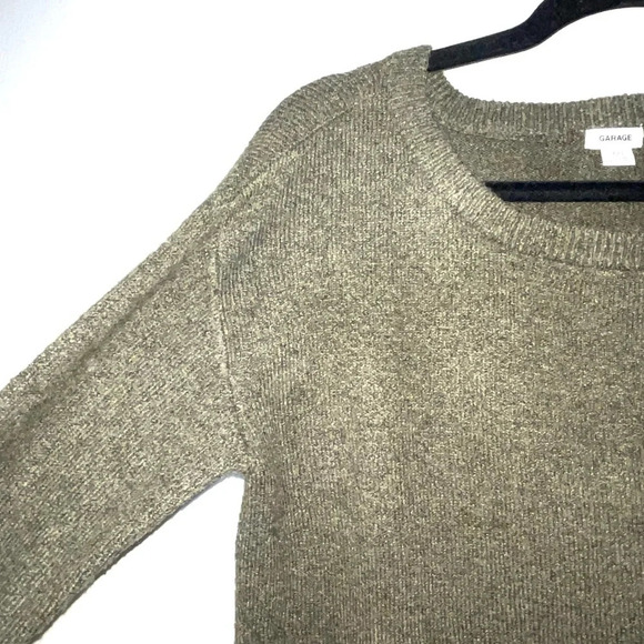 Garage Olive Green Braided Lace-up Side Knit Plush Sweater Small Women’s - Picture 3 of 11